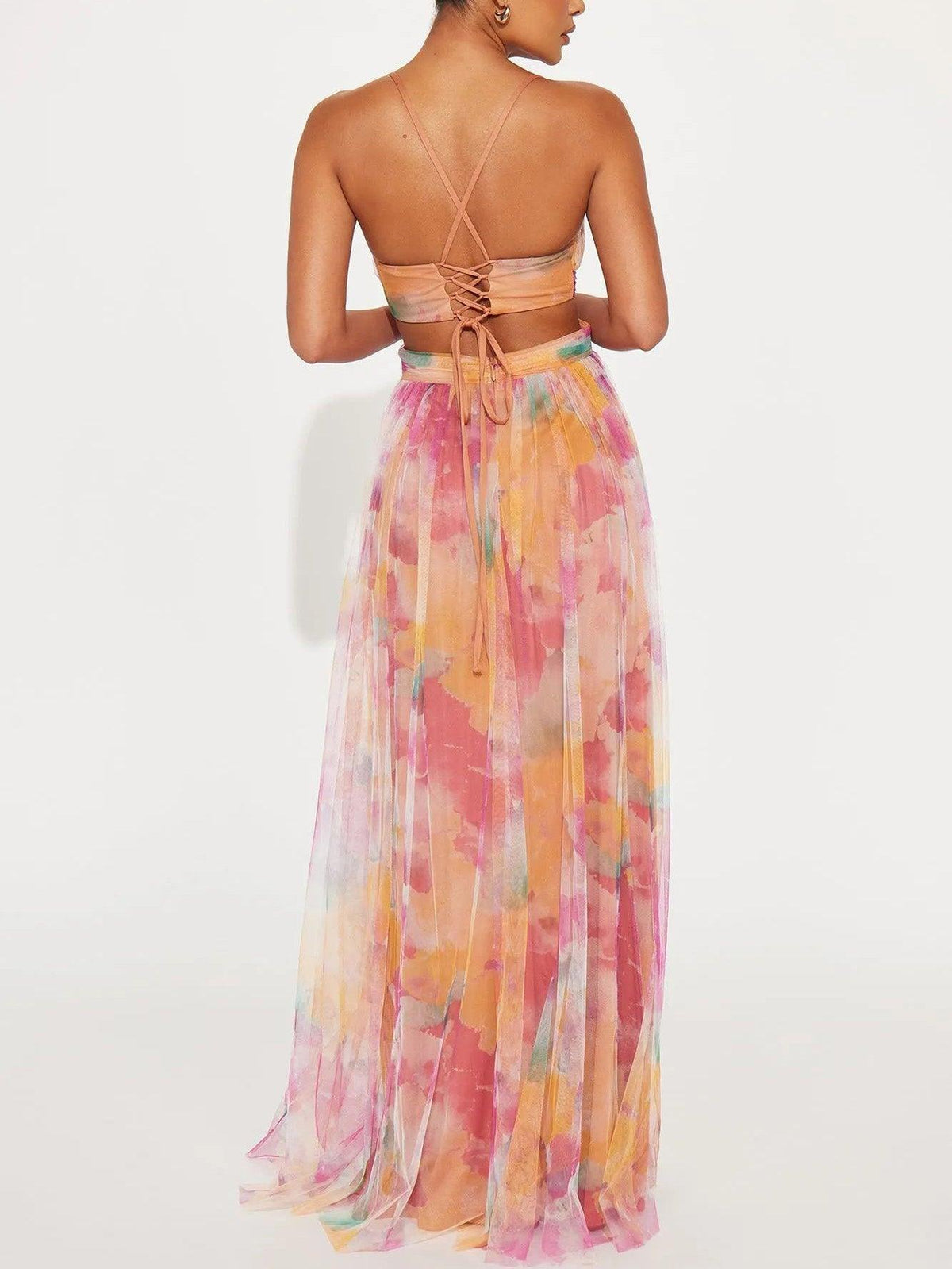 Women's Painted Floral Print V-Neck A-Line Maxi Dress
