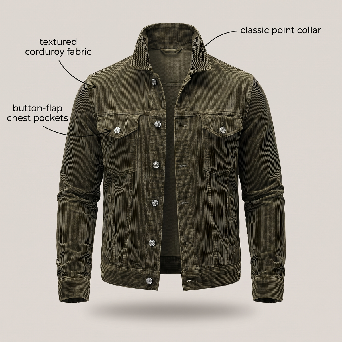 Unisex Overshirt Jacket in Cotton Corduroy with Button Front