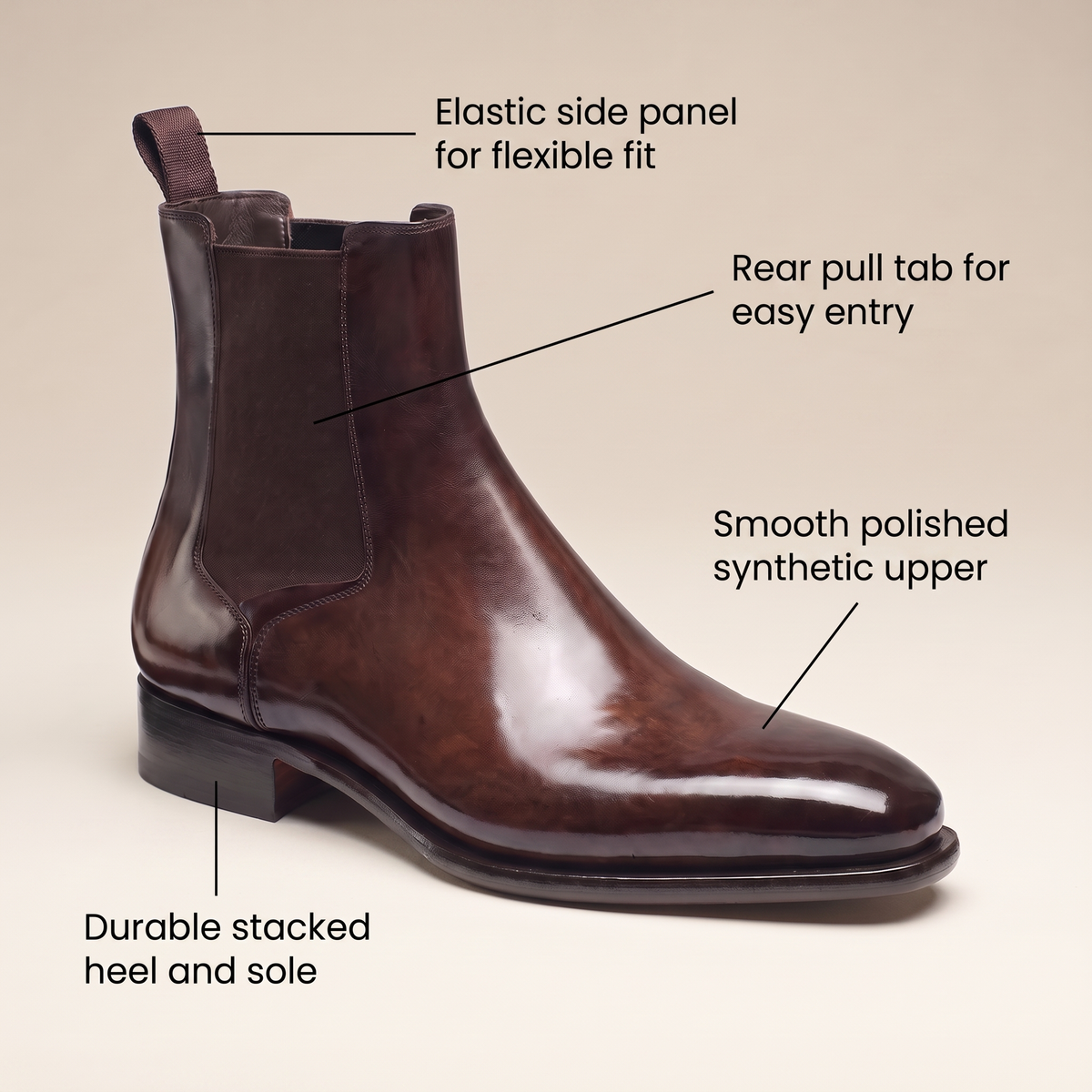 Unisex Chelsea Boots with Elasticated Sides and Low Block Heel