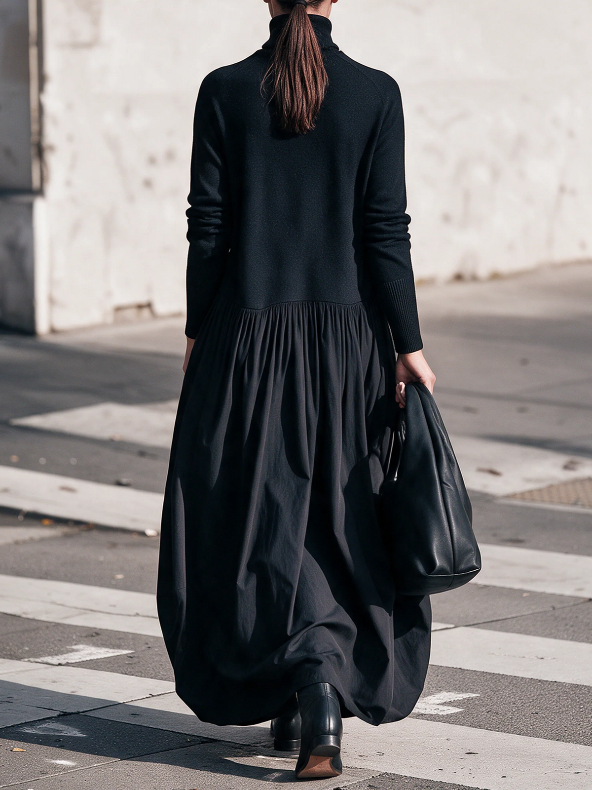 Women's Maxi Dress with High Neck and Pockets