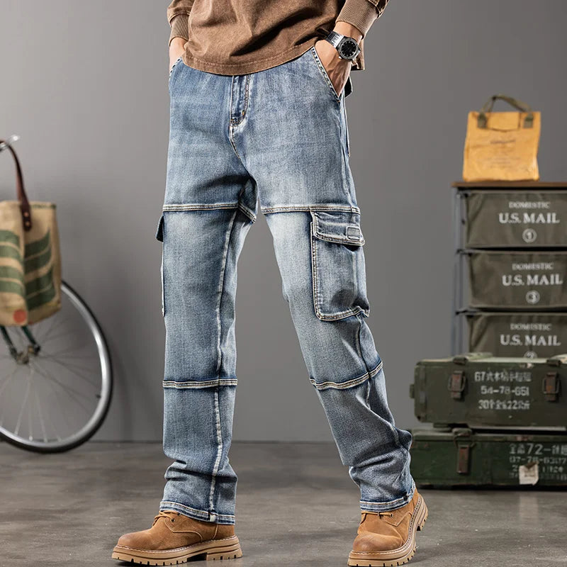 Unisex Workwear Jeans with Wide Leg and Multiple Pockets