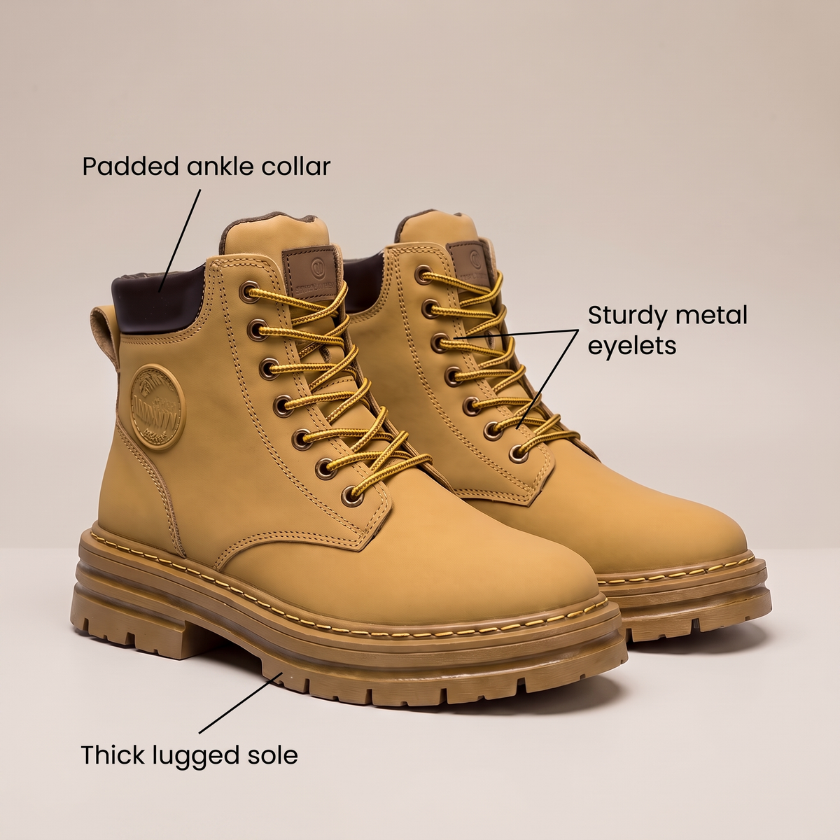 Unisex Leather Ankle Boots with Lace-Up Front and Chunky Sole