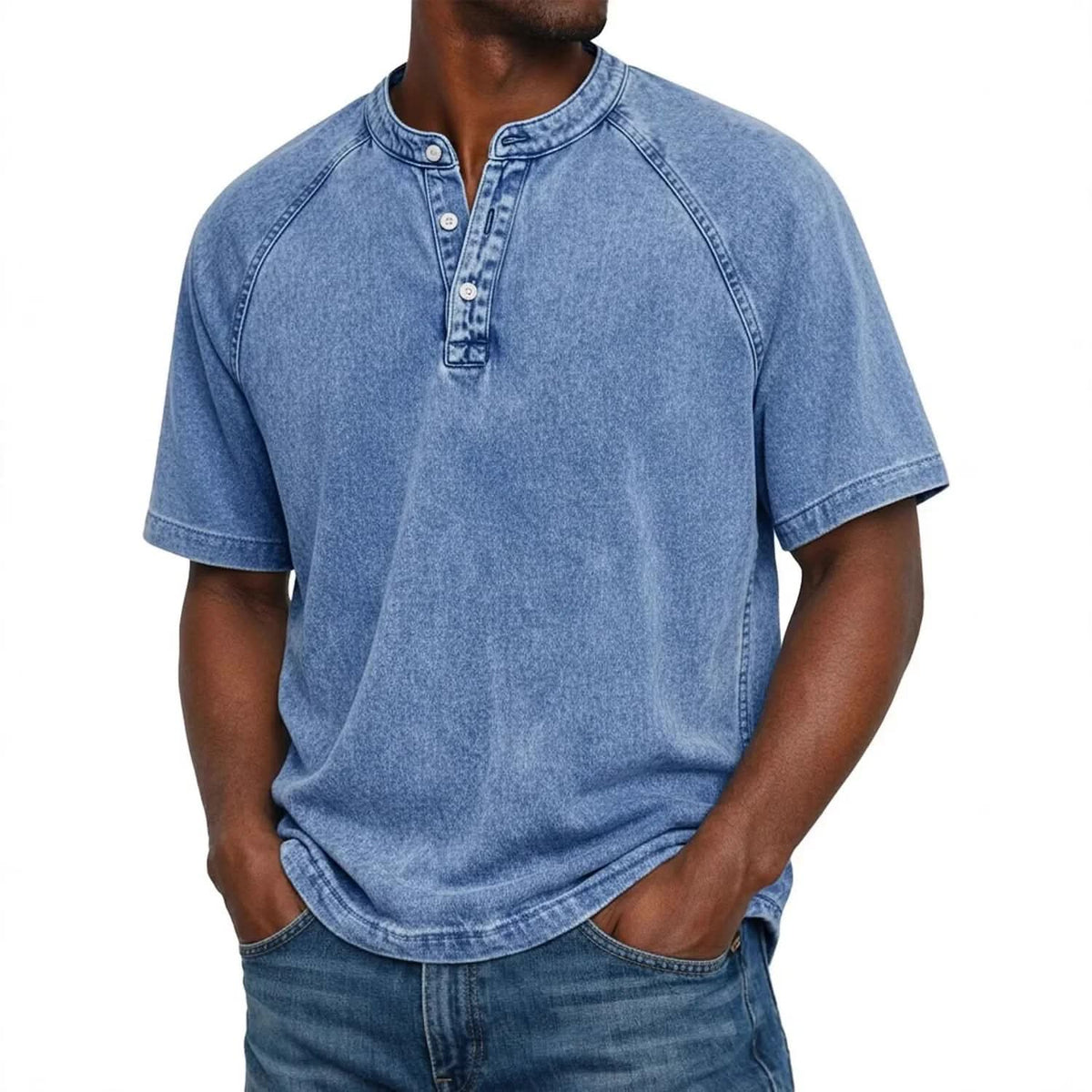 Unisex Loose-Fit Cotton T-Shirt with Stand Collar