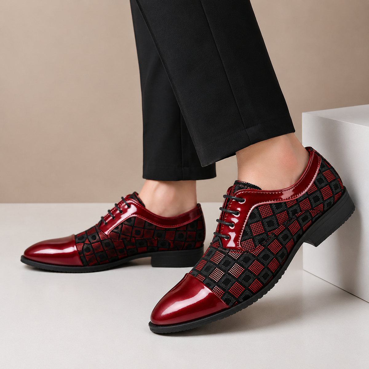 Men's Leather Lace-Up Dress Shoes with Patterned Upper
