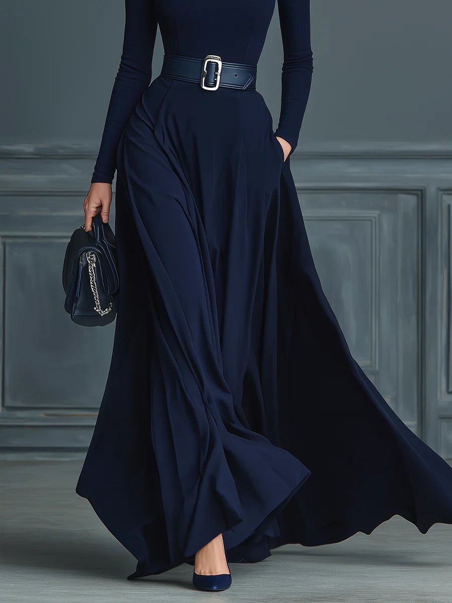 Women's Knitted High-Neck Floor-Length Dress