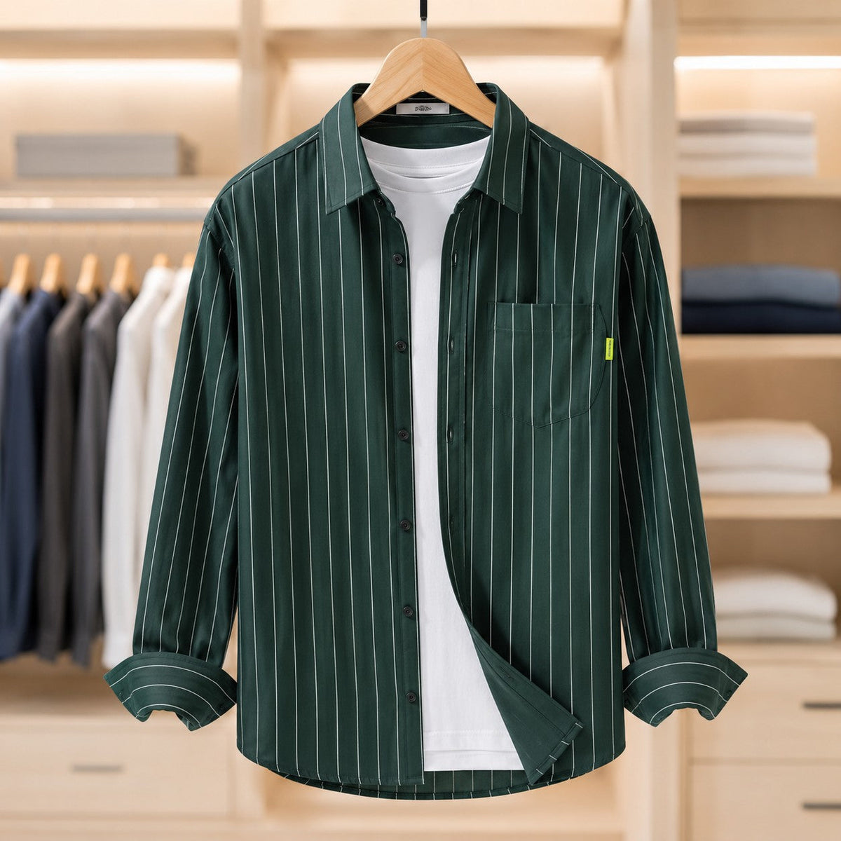 Unisex Vertical Stripe Long-Sleeve Overshirt Jacket