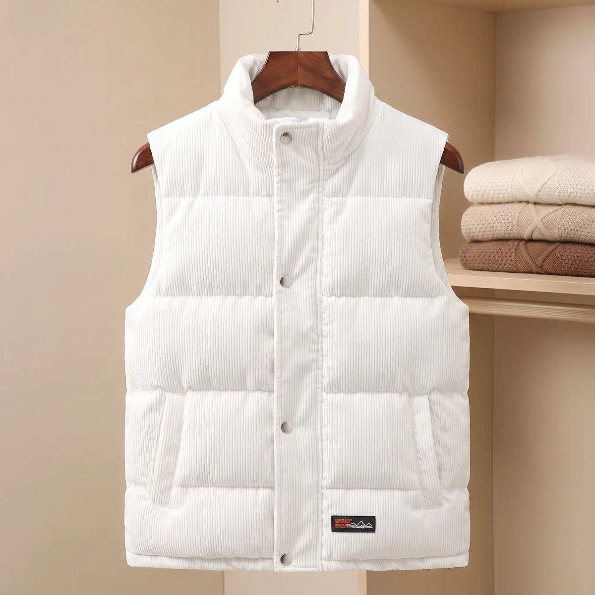 Unisex Corduroy Puffer Vest with Stand Collar