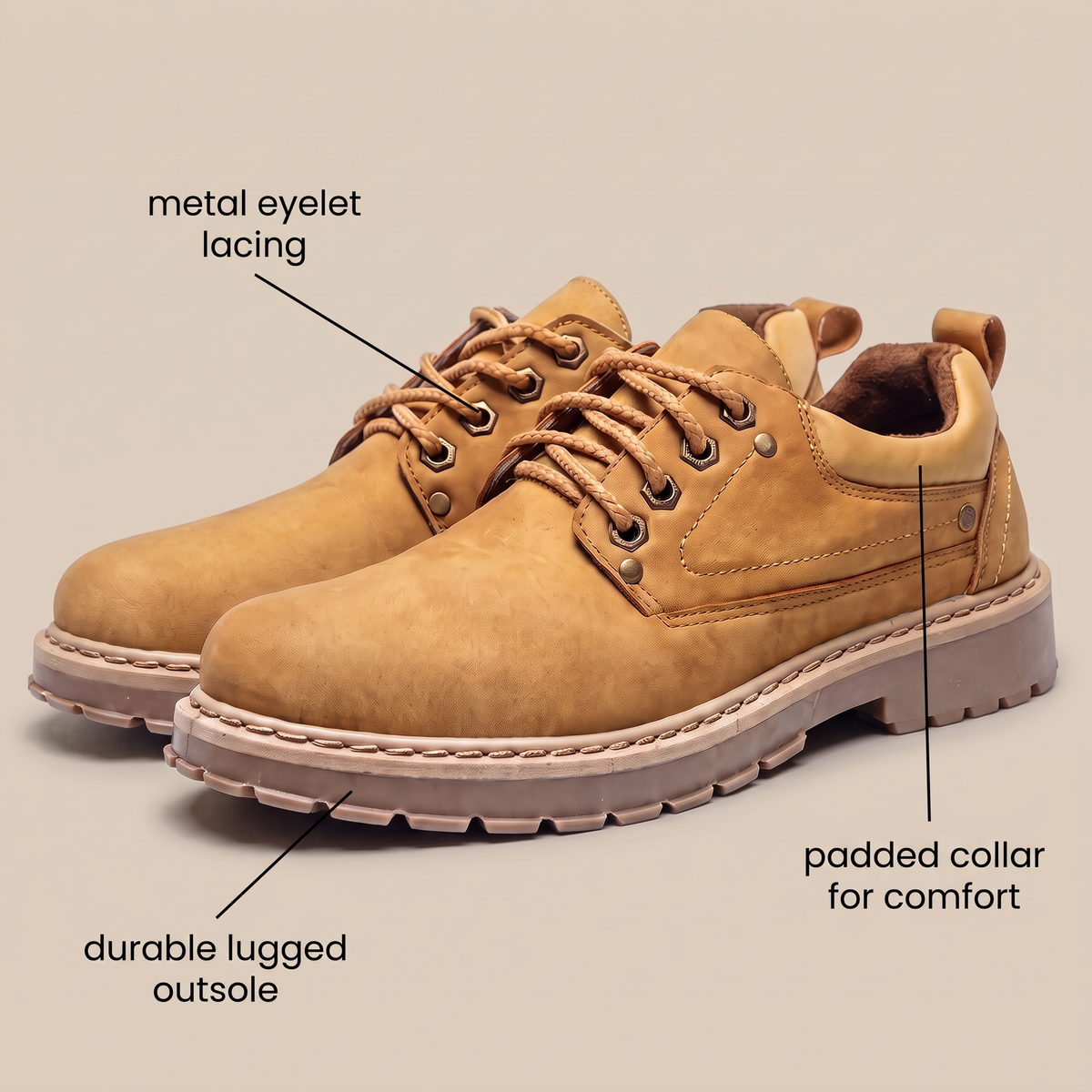 Unisex Leather Boots with Lace-Up Front and Rubber Sole