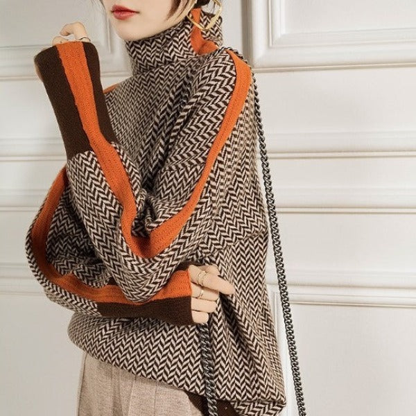Women's High-Neck Patterned Sweater