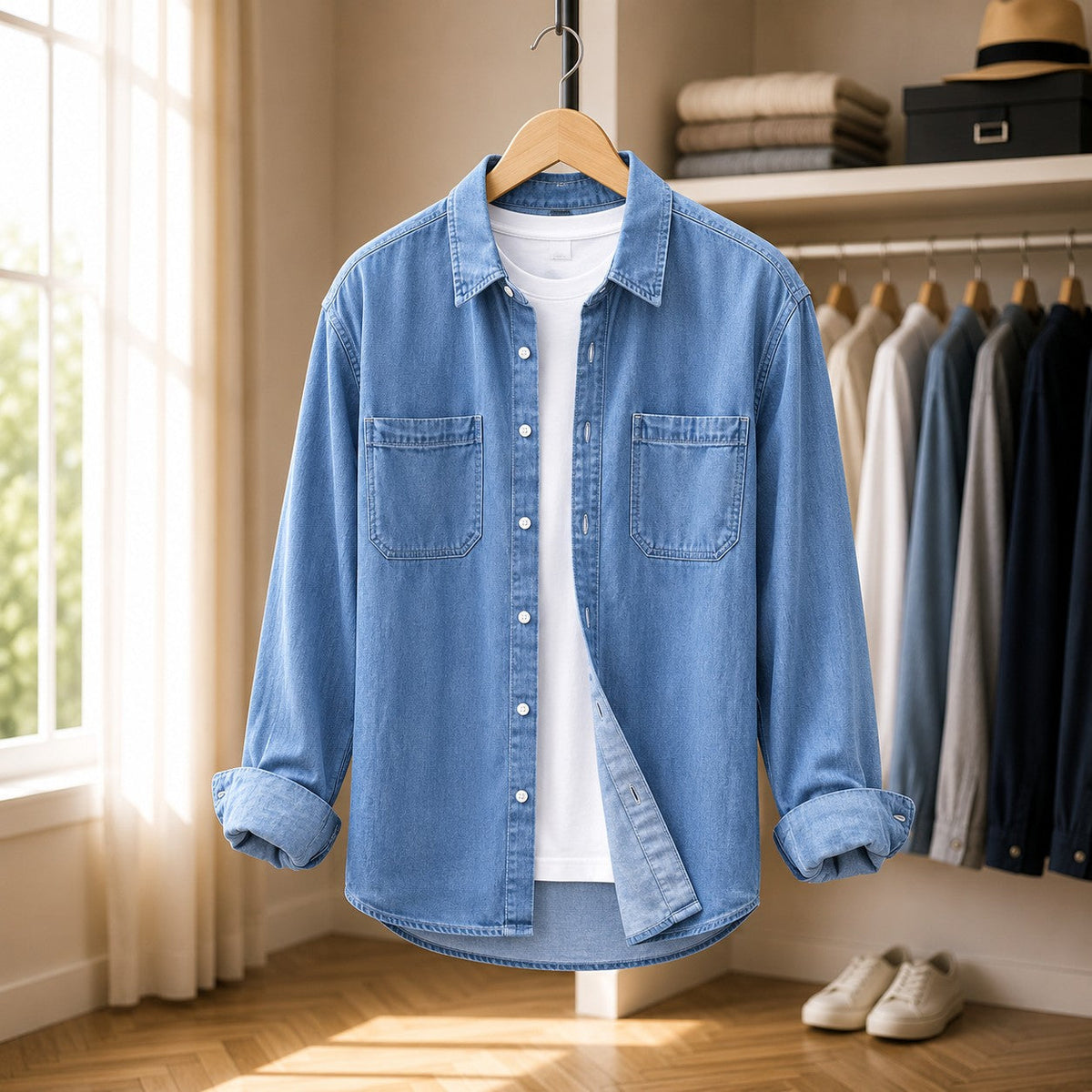 Unisex Denim Shirt with Twin Chest Pockets