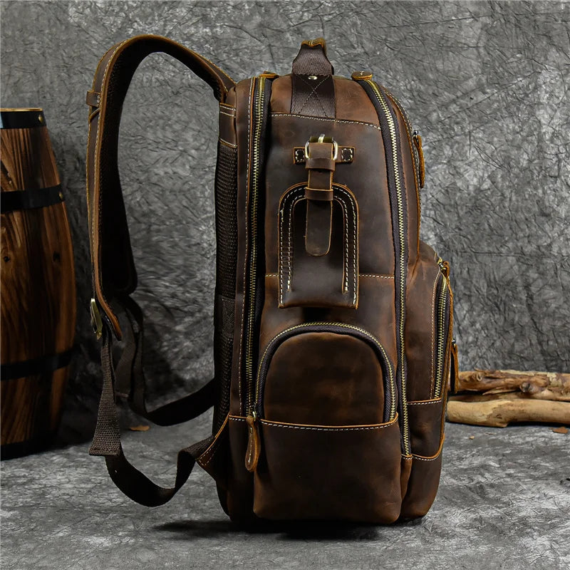 Men's Leather Travel Backpack with 20–35L Capacity