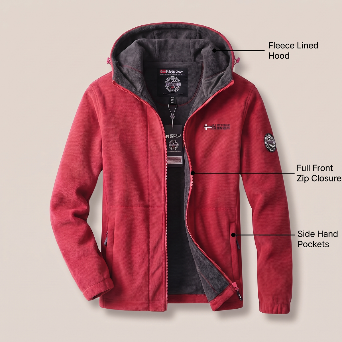 Unisex Fleece Jacket with High Collar and Zip Pockets