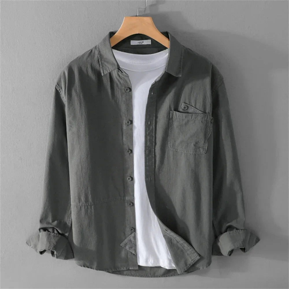 Unisex Cotton Long Sleeve Shirt with Turn-Down Collar