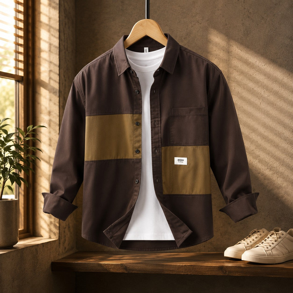 Unisex Workwear Shirt with Split Contrast Panels