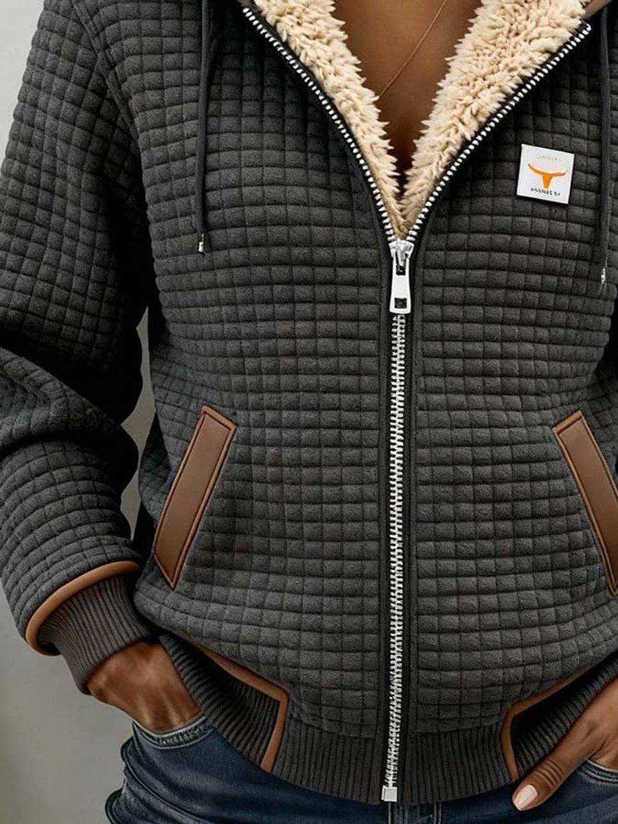 Women's Quilted Hooded Jacket with Sherpa Fleece Lining