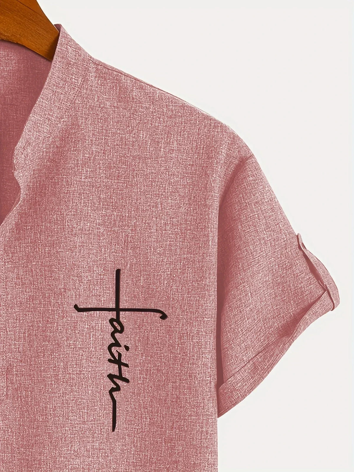 Men's Short-Sleeve Shirt with Stand Collar