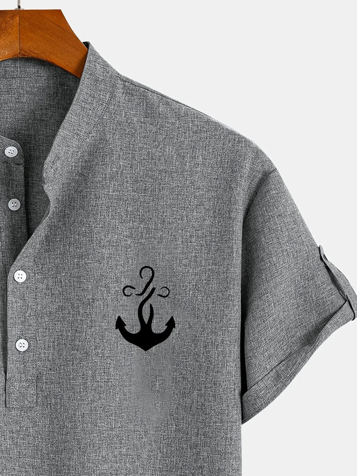 Men's Short-Sleeve Shirt with Stand Collar