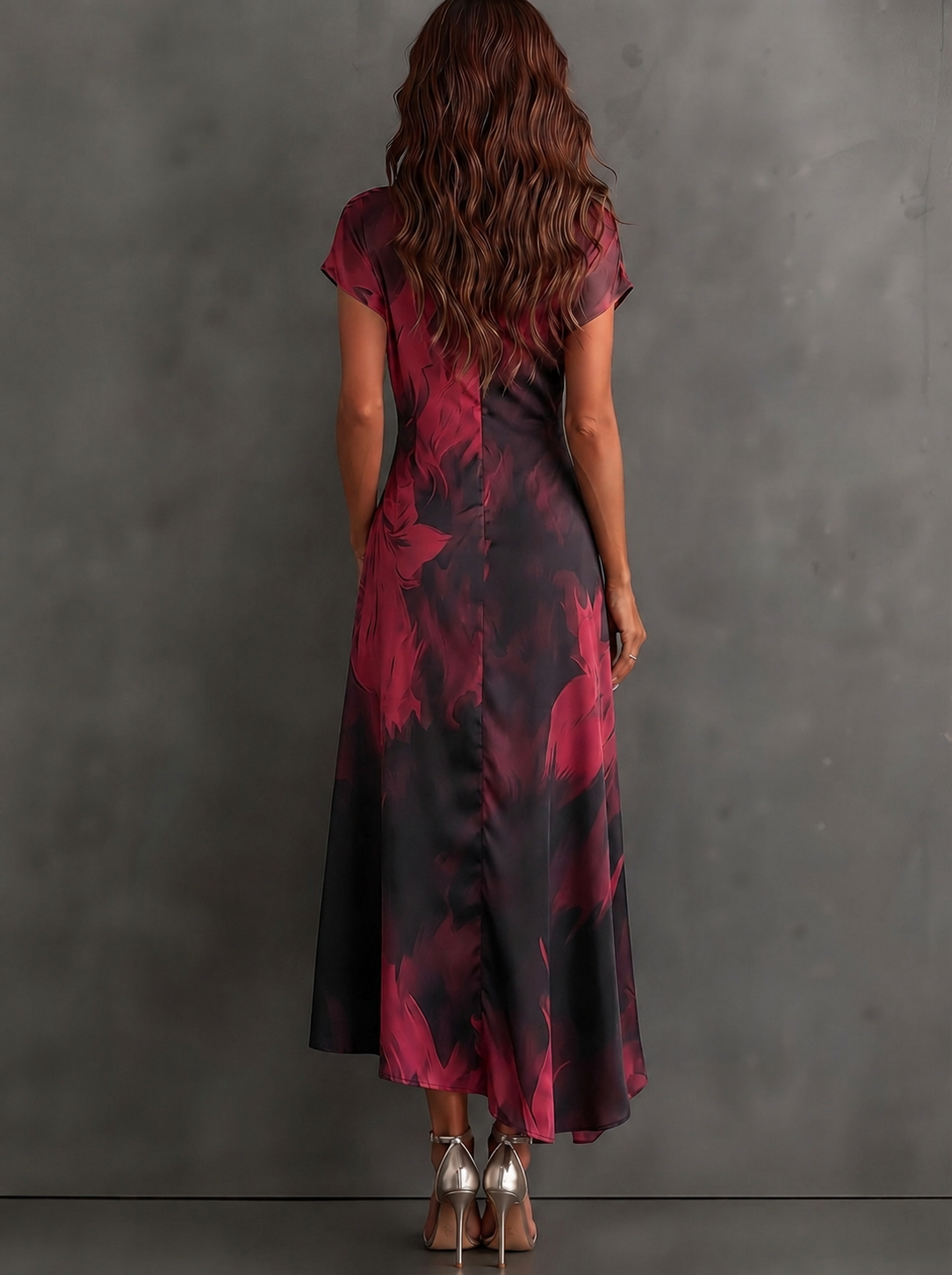 Women's Wrap Midi Dress with Abstract Print and Shirt Collar