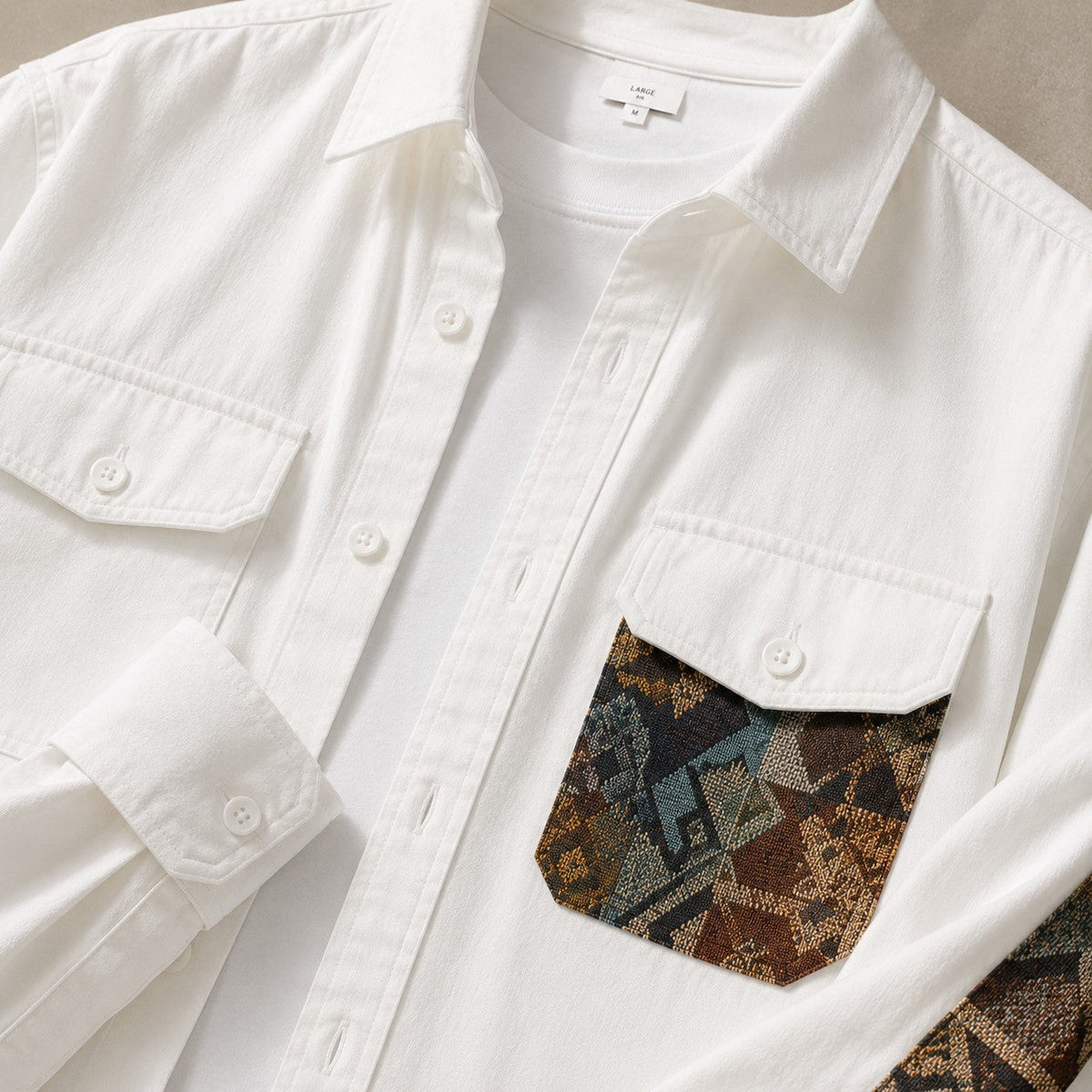 Unisex Overshirt Jacket with Aztec Patch Pocket