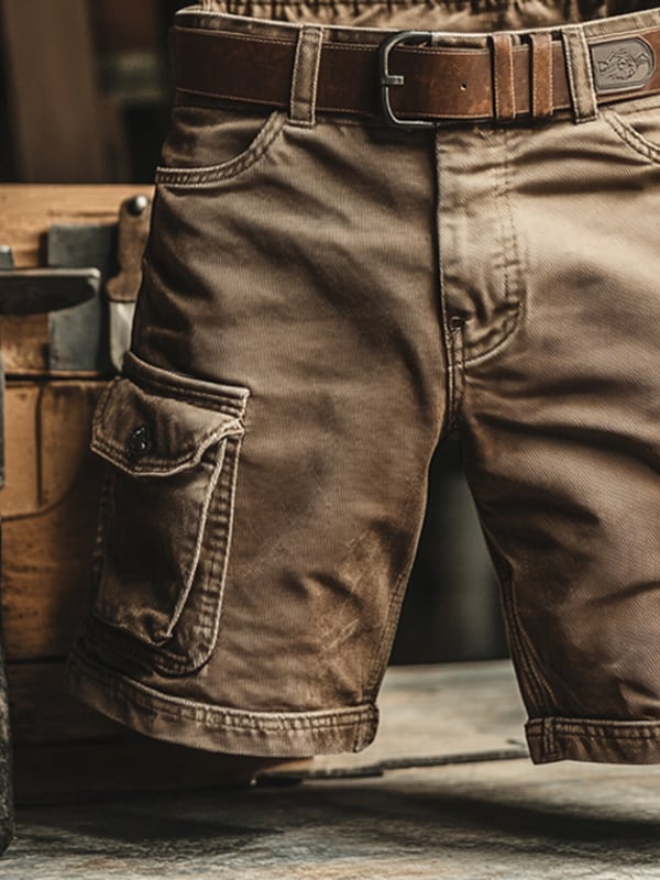 Men's Cargo Shorts with Multiple Pockets and Belt