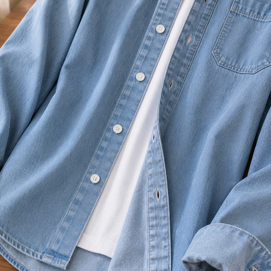 Unisex Denim Shirt with Twin Chest Pockets