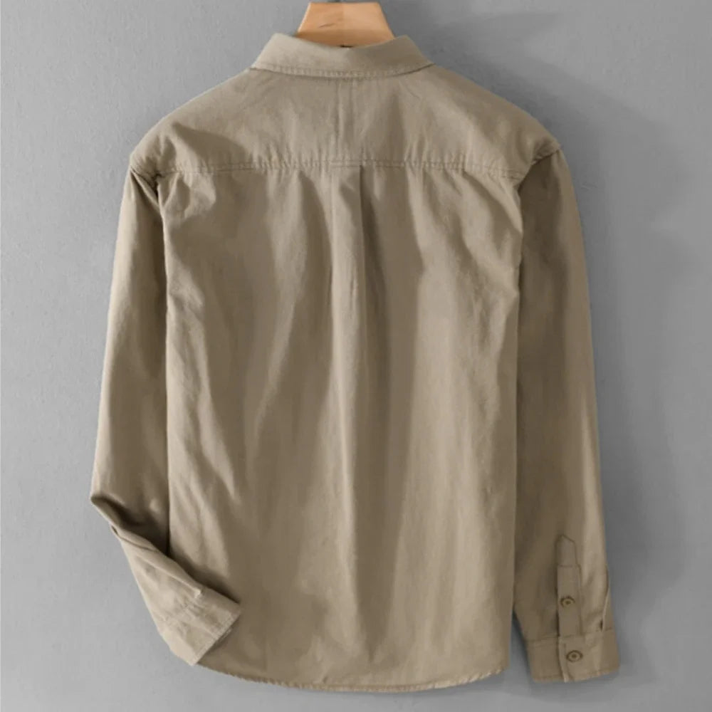 Unisex Cotton Long Sleeve Shirt with Turn-Down Collar