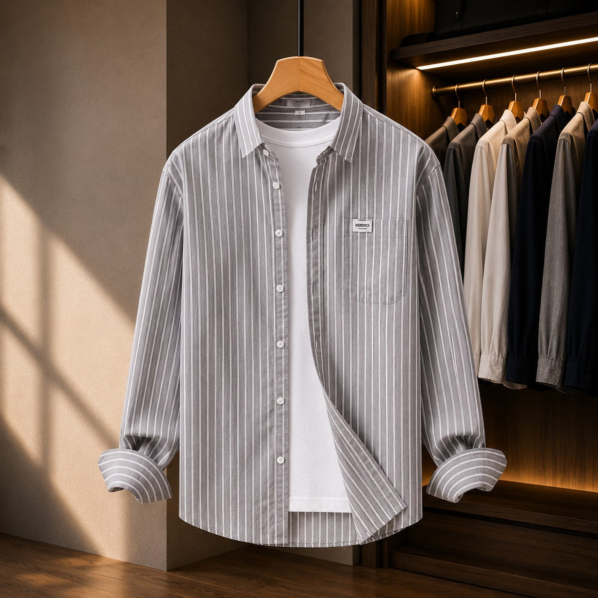 Unisex Long Sleeve Shirt with Oxford Stripes