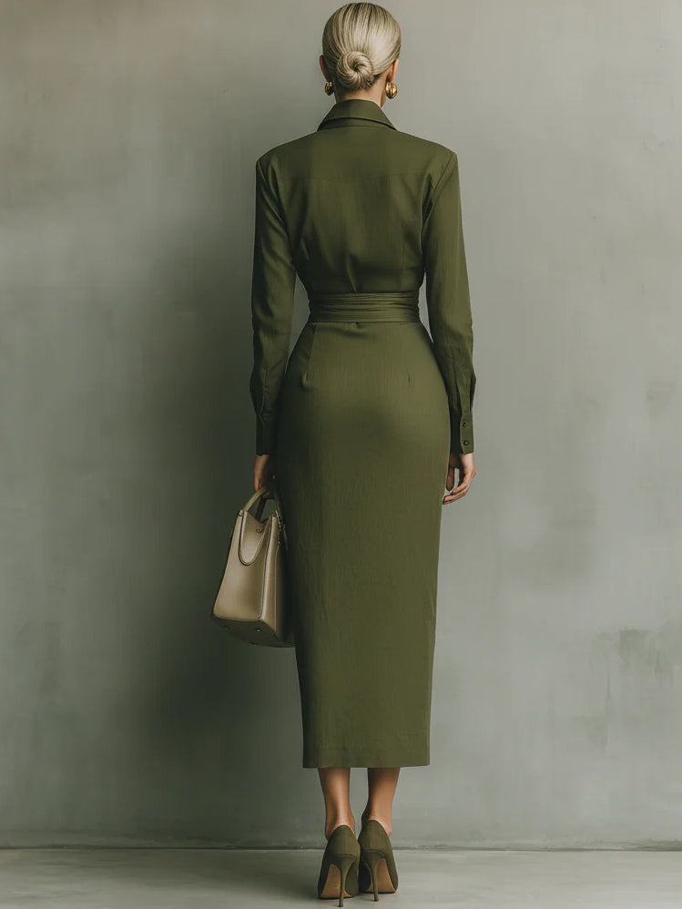 Women's Maxi Dress in Army Green Cotton Blend