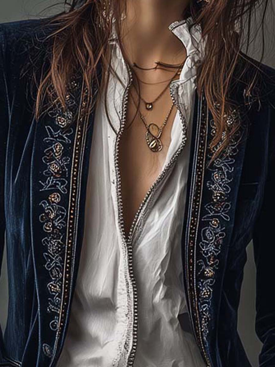Women's Velvet Embroidered Long Jacket
