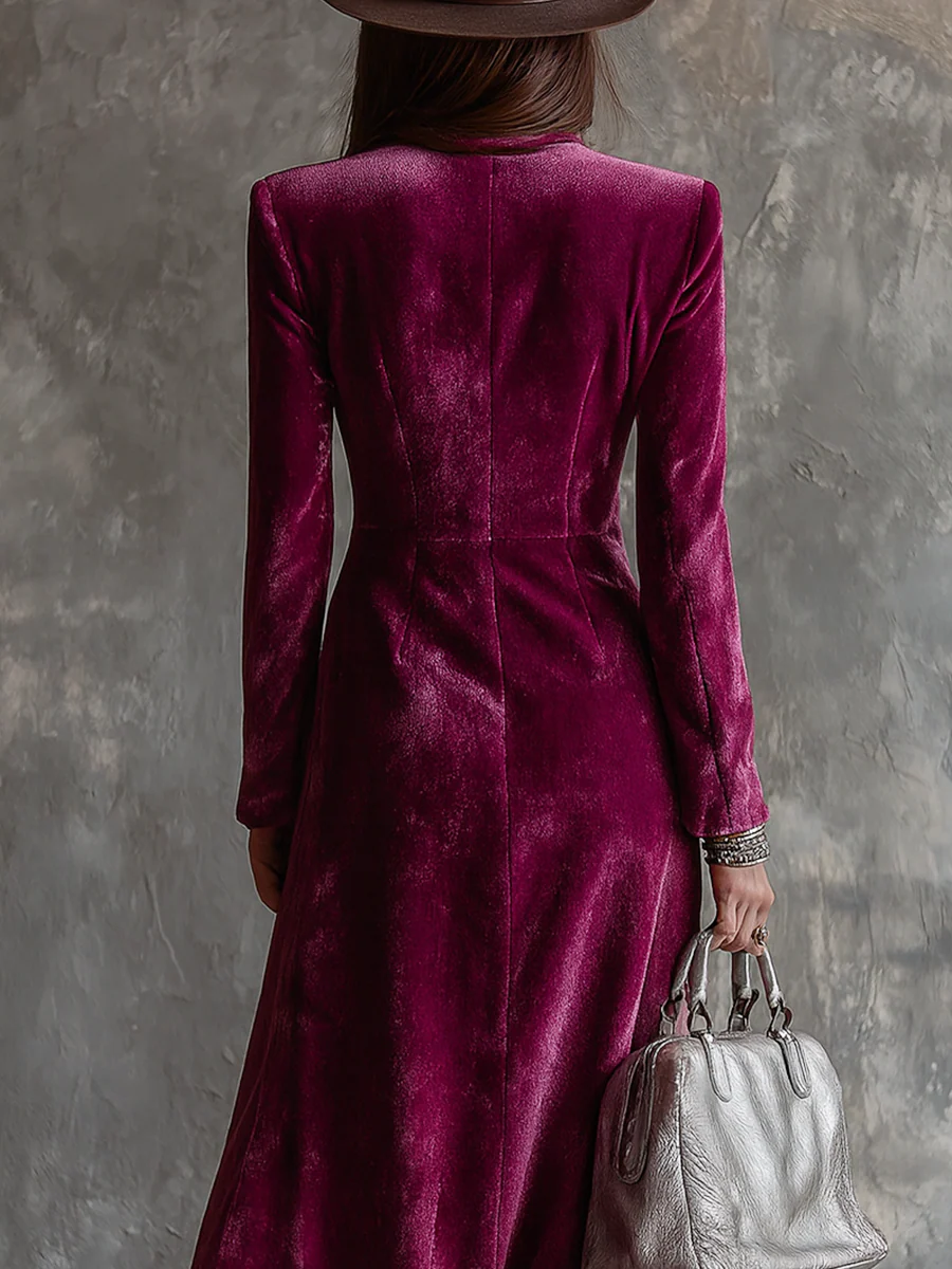 Women's Velvet Long Blazer Maxi Dress in Purple
