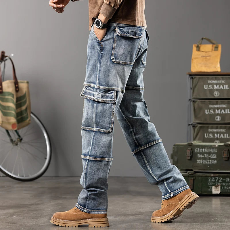 Unisex Workwear Jeans with Wide Leg and Multiple Pockets