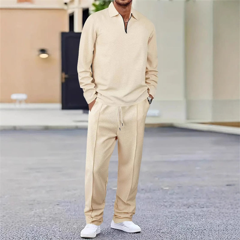 Men's Waffle-Knit Sweatshirt and Straight-Leg Pants Set