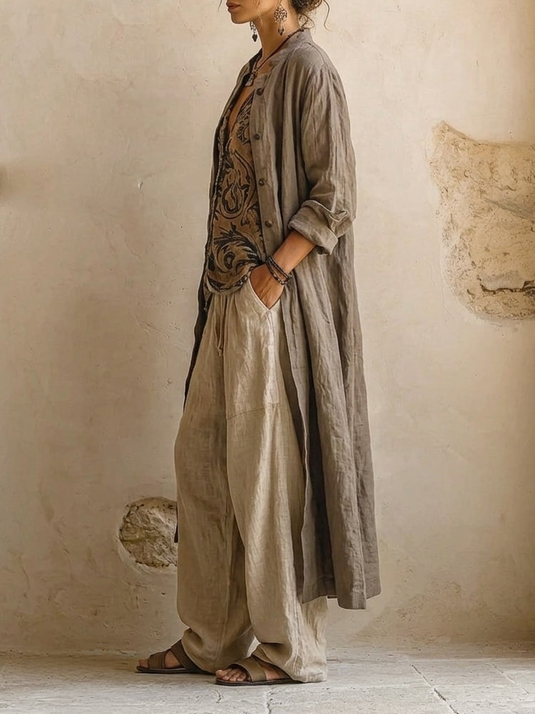 Women's Three-Piece Set with Top, Cardigan and Wide-Leg Pants