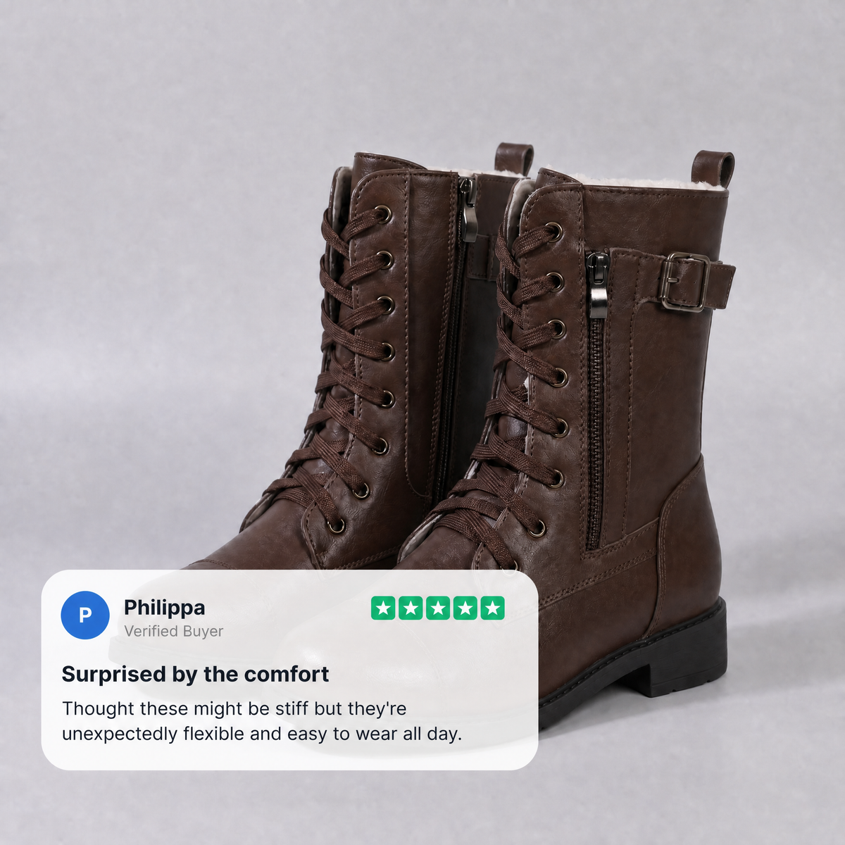 Unisex Mid-Calf Boots with Lace-Up Front and Buckle Details