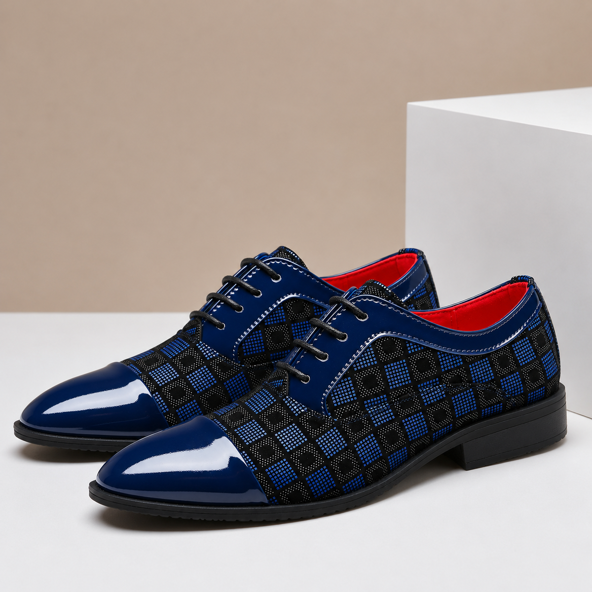 Men's Leather Lace-Up Dress Shoes with Patterned Upper