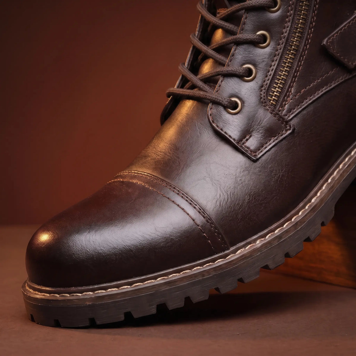 Unisex Biker Boots with Buckle Strap and Side Zip