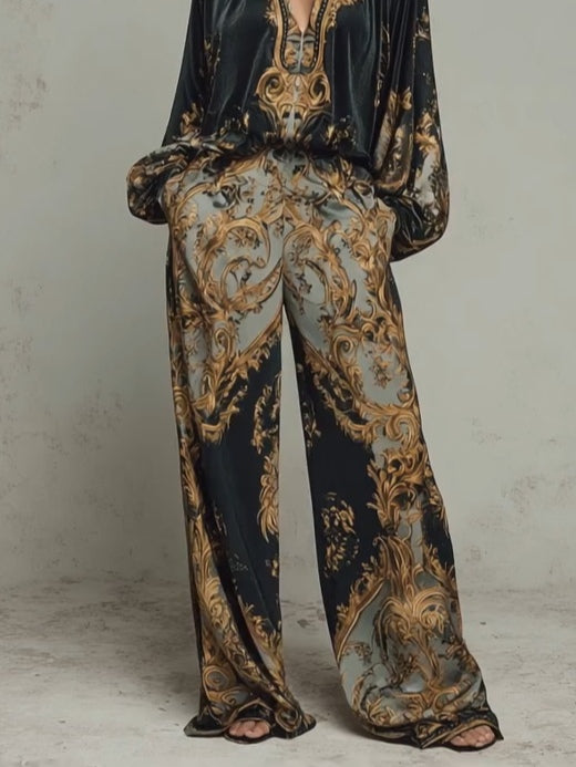 Women's Clothing Set with Floral Print and Wide-Leg Trousers