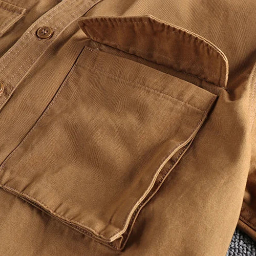 Unisex Long-Sleeve Cotton Twill Shirt with Double Pockets