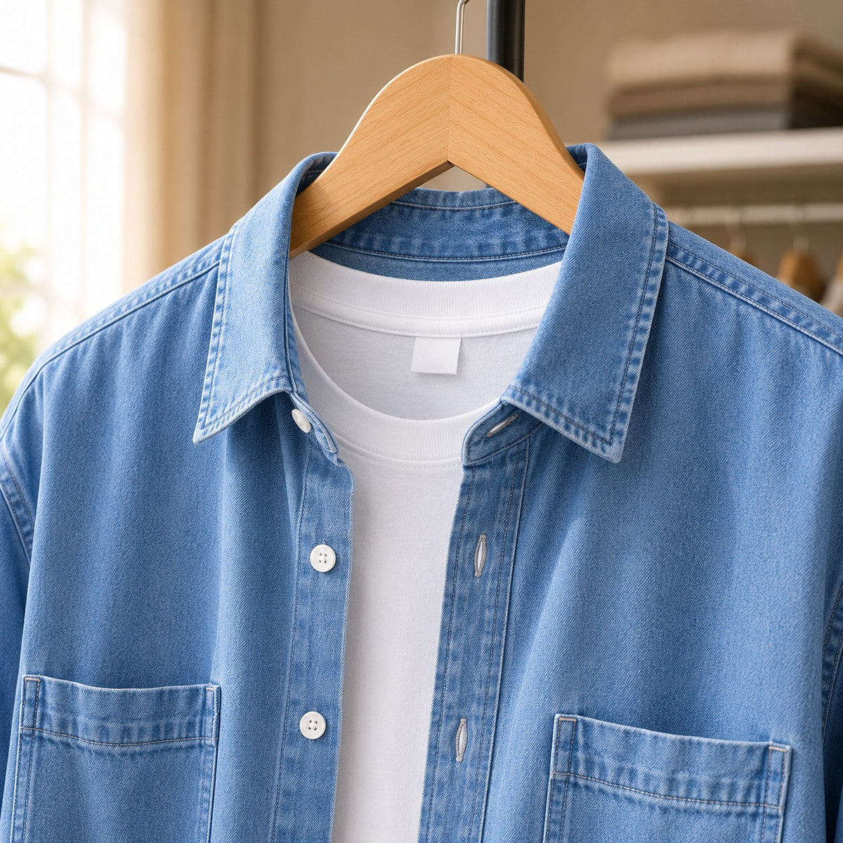 Unisex Denim Shirt with Twin Chest Pockets