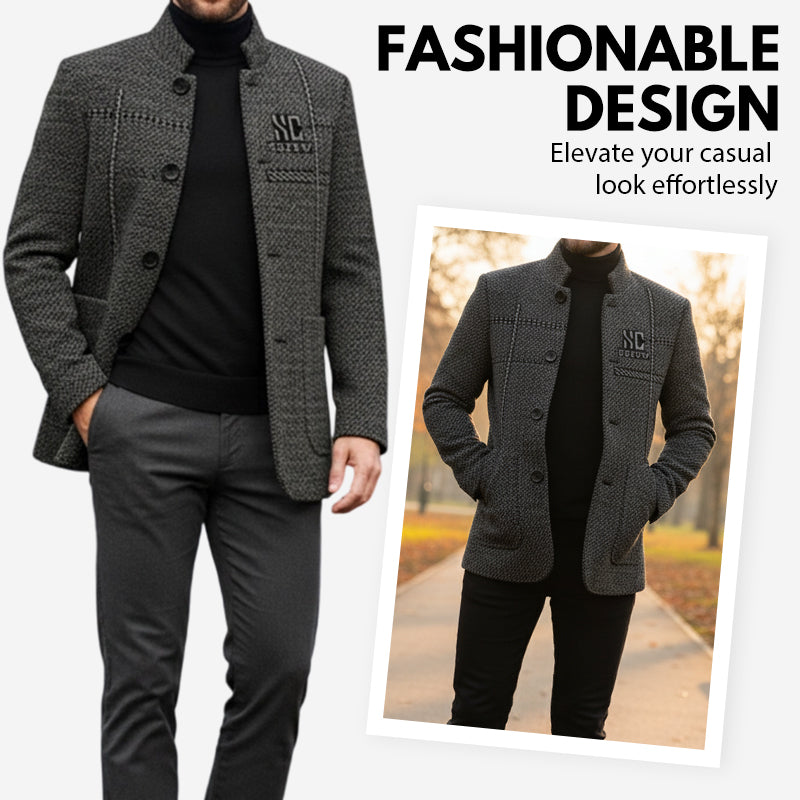 Men's Warm Coat with 3D Structured Fit and Pockets