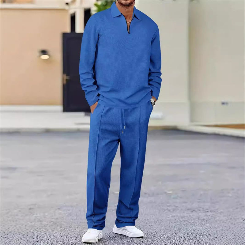 Men's Waffle-Knit Sweatshirt and Straight-Leg Pants Set