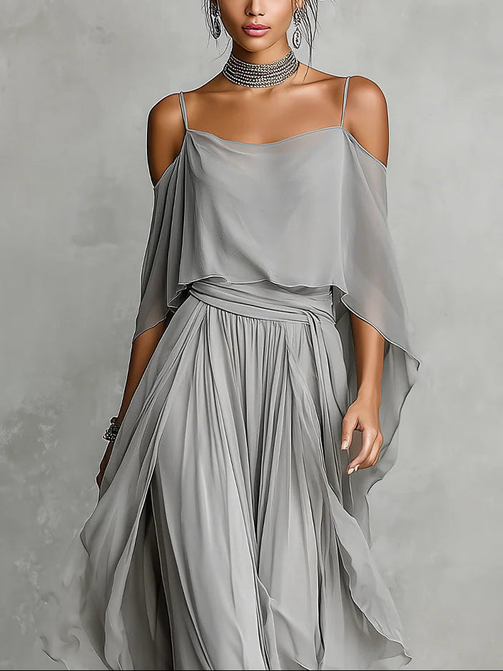 Women's Chiffon Clothing Set with Off-Shoulder Camisole and Trousers