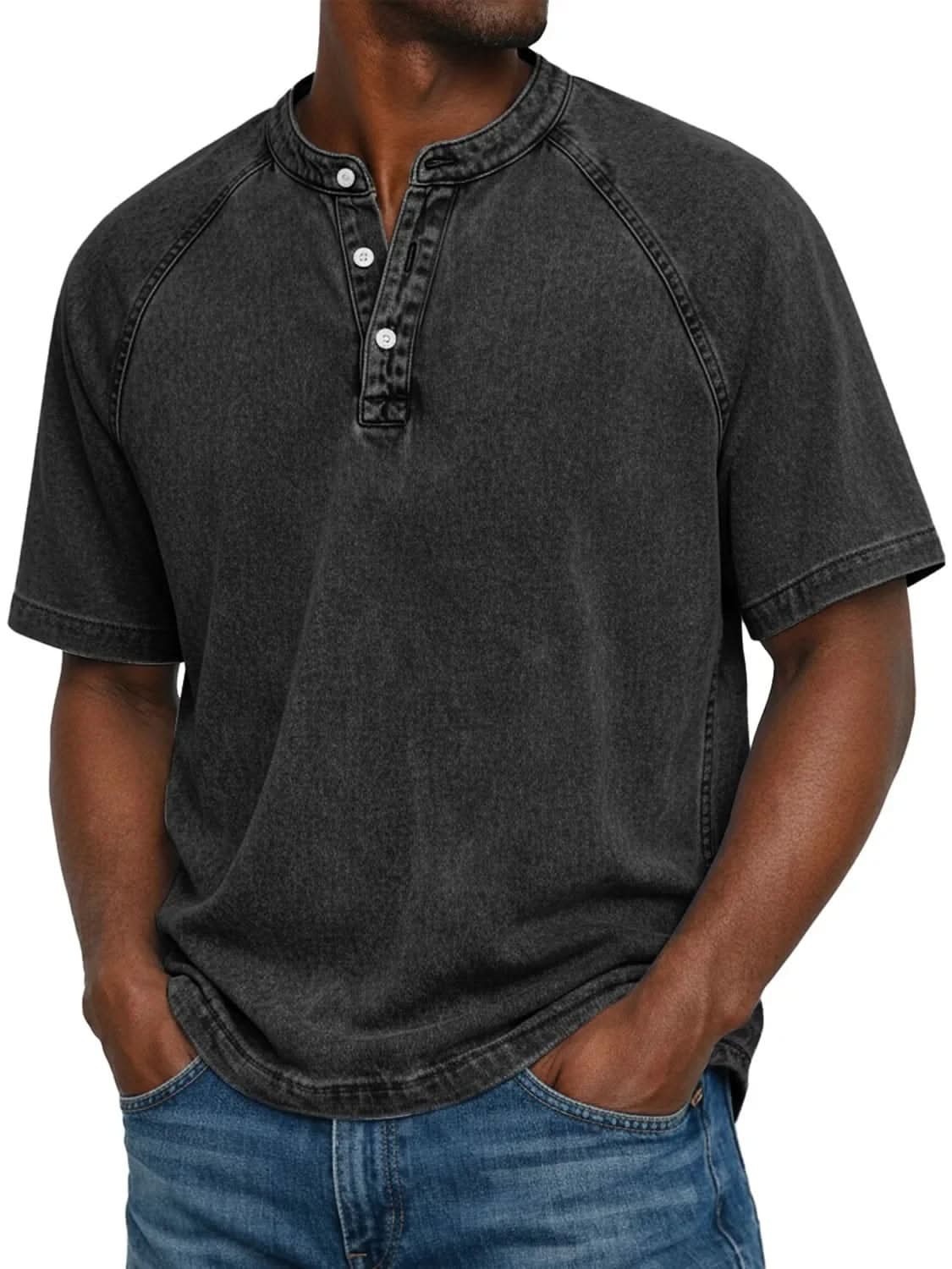 Unisex Loose-Fit Cotton T-Shirt with Stand Collar