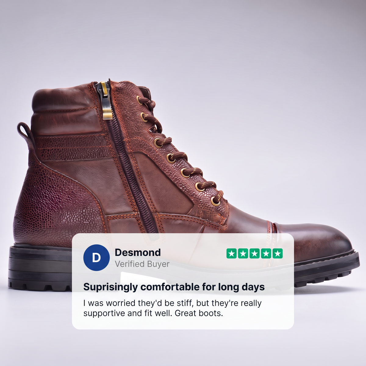 Unisex Boots with Leather Upper and Lace-Up Front