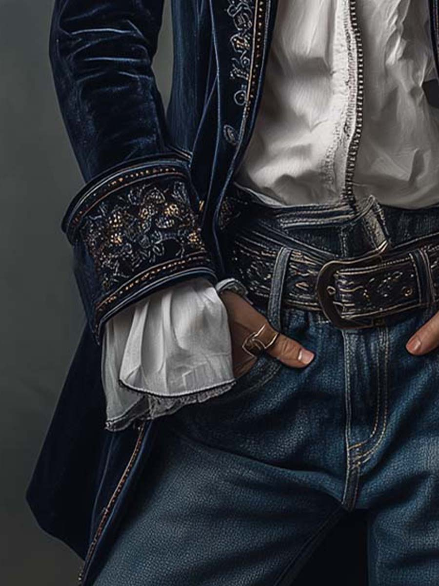 Women's Velvet Embroidered Long Jacket