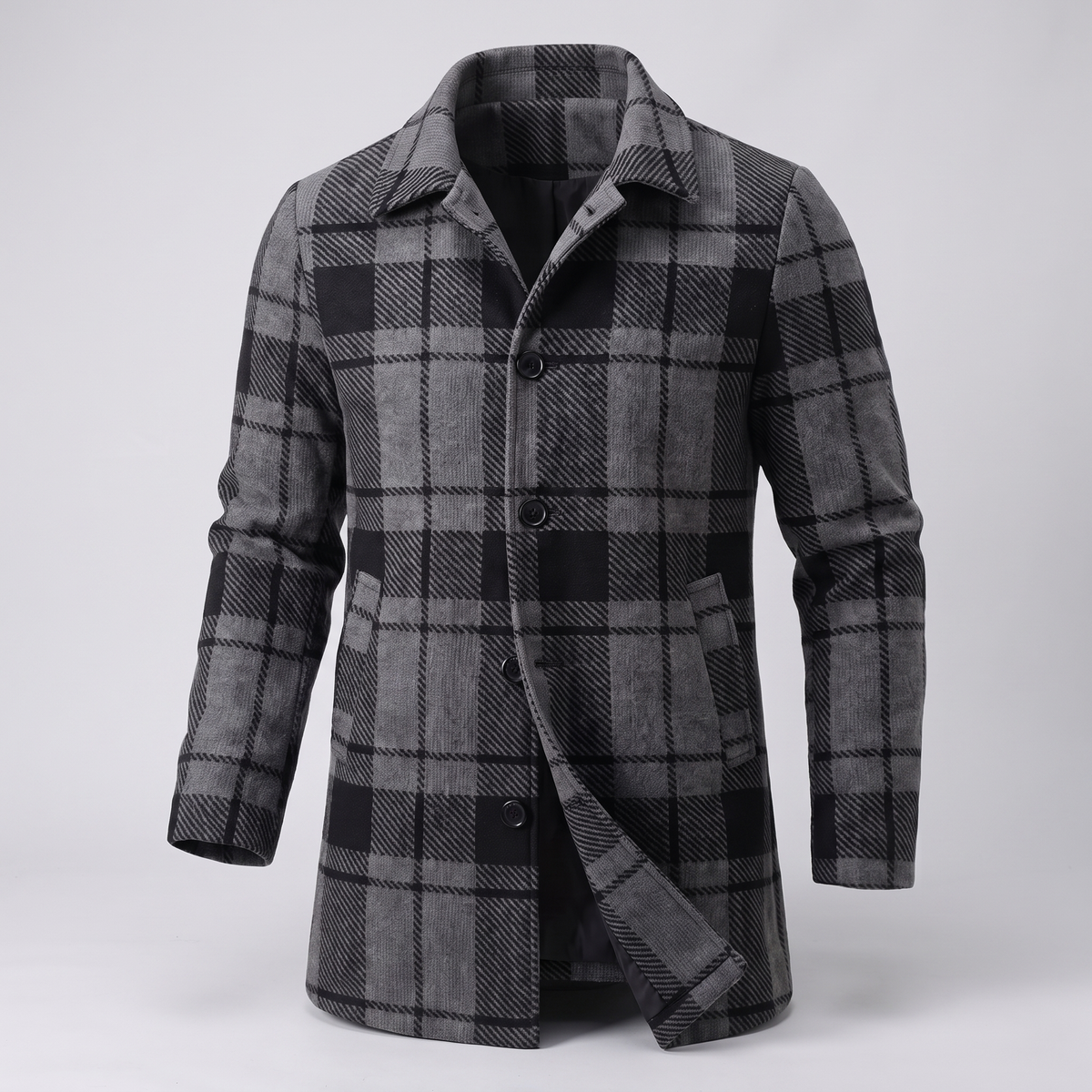 Unisex Jacket with Check Pattern and Button Front
