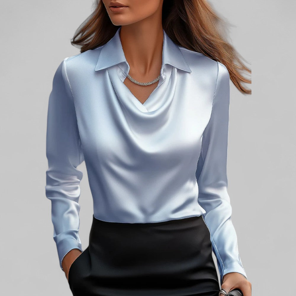 Unisex Satin Blouse with Waterfall Neckline