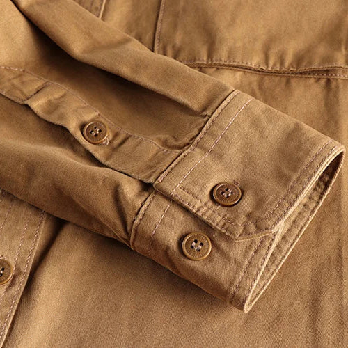 Unisex Long-Sleeve Cotton Twill Shirt with Double Pockets