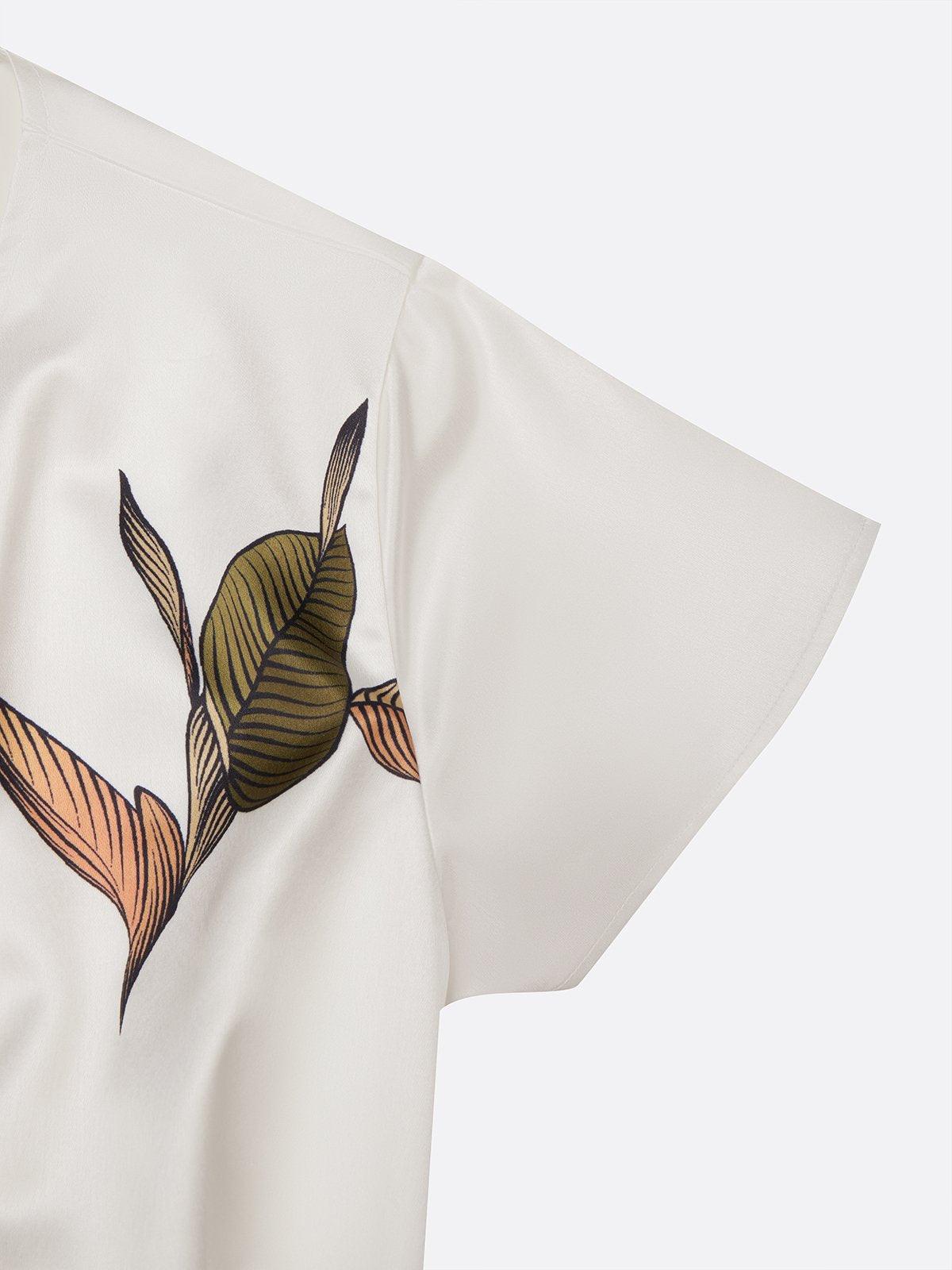 Women's Dress with Leaf Print, V-Neck and Wrap Design