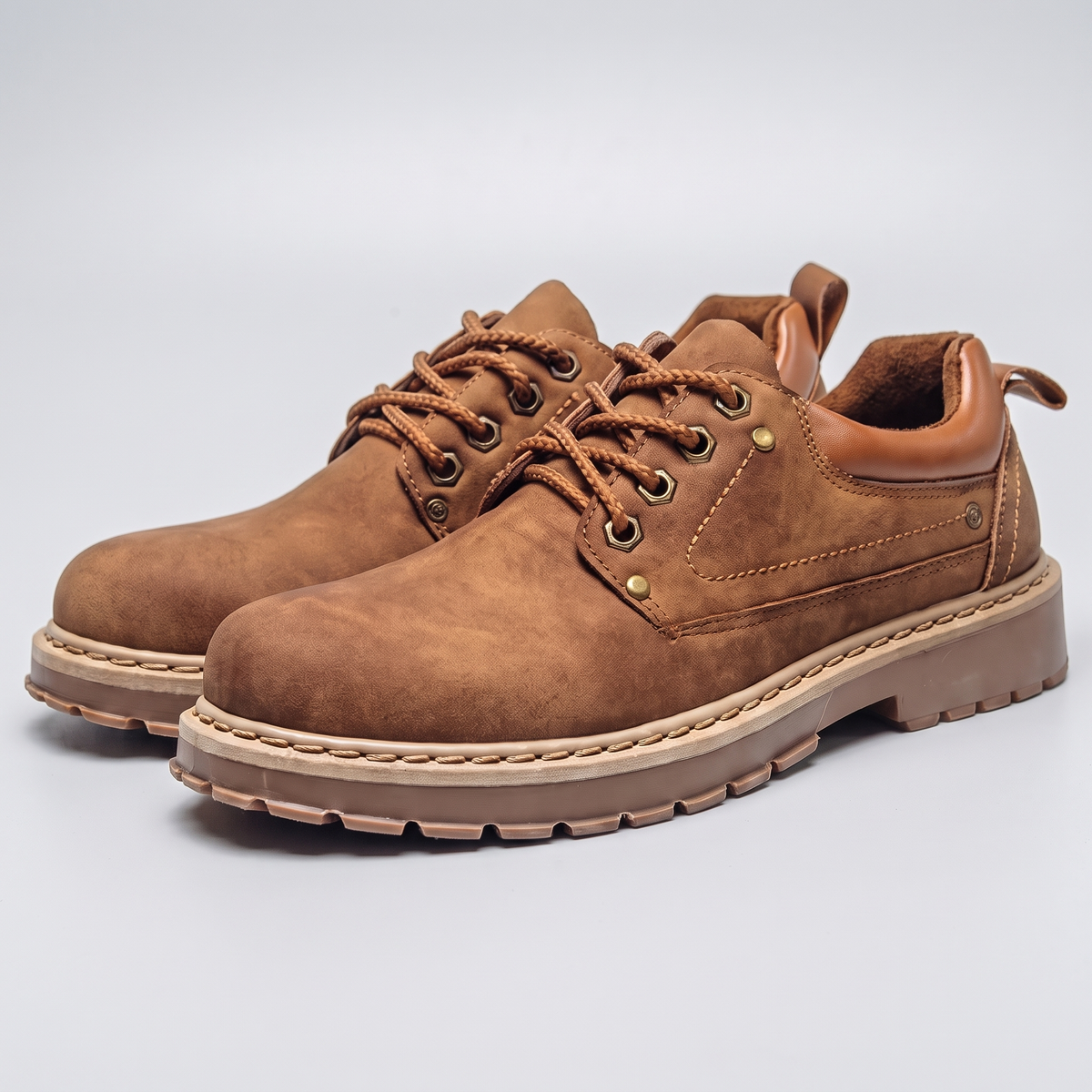 Unisex Leather Boots with Lace-Up Front and Rubber Sole